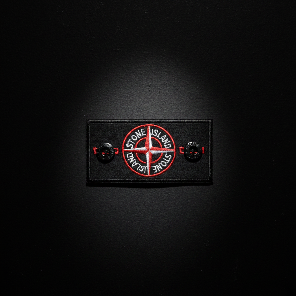 PatchStoney Red flat lay angle 1 with 2 buttons